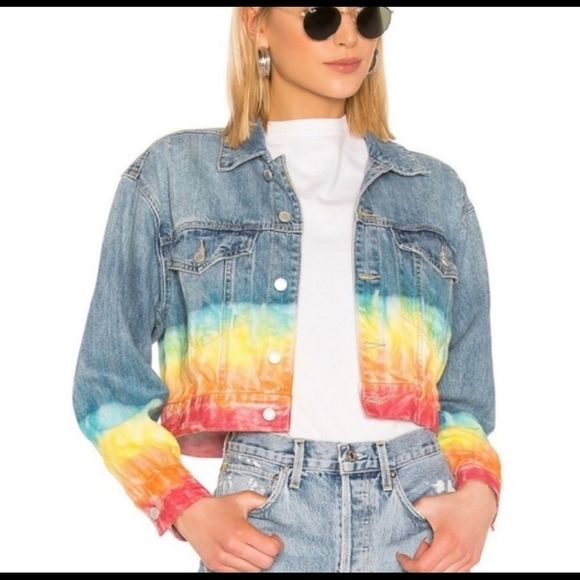 Blank NYC Jackets & Blazers - BLANK NYC Cropped Ombré rainbow Tie Die Jean Jacket XS